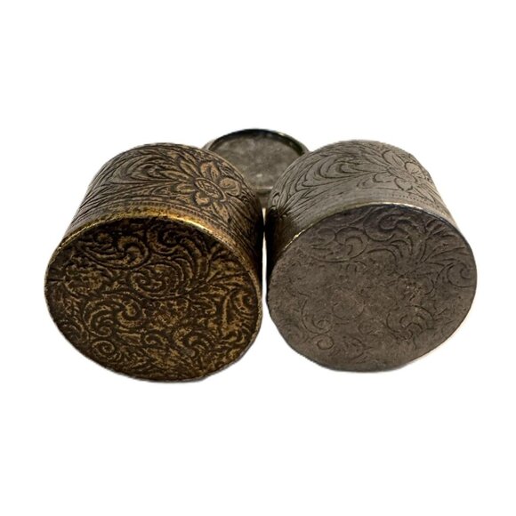 Set of 2 Brass-Colored Mini Round Lidded Trinket Boxes Snuff Boxes - Picture 3 of 5